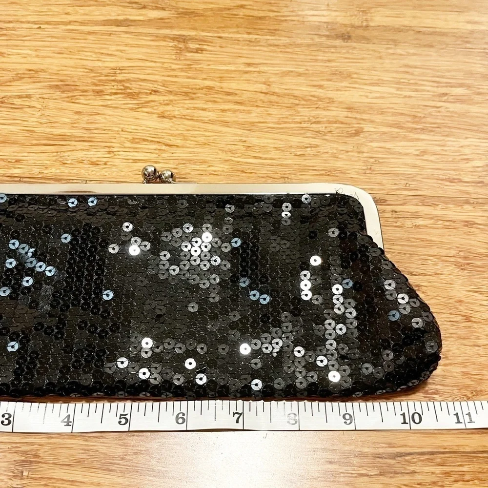Ann Taylor LOFT black sequin evening bag w/ silver chain. Converts to clutch!